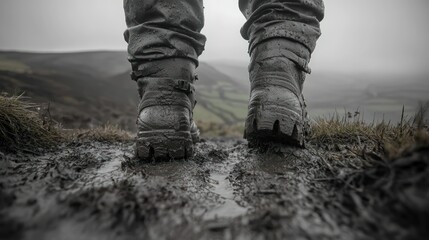 Muddy Boots on a Hiking Trail