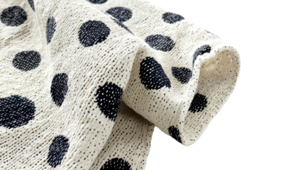 Close-up View of Fabric with Black Polka Dots Isolate on Transparent Background, cutout, png