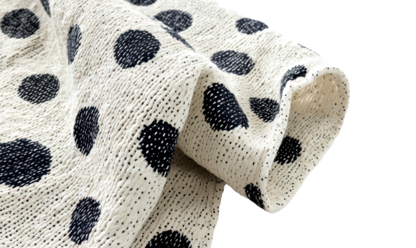 Close-up View of Fabric with Black Polka Dots Isolate on Transparent Background, cutout, png