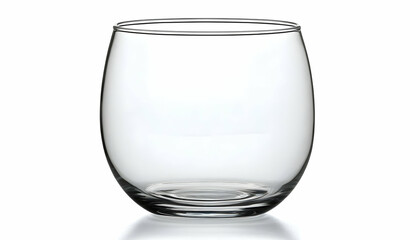 Clear glass bowl on a white background, showcasing its smooth contours and transparency