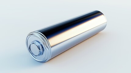Close-up macro image of a sleek, modern lithium battery showcasing its metallic finish and futuristic design for energy storage applications