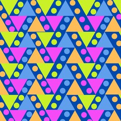 seamless geometric pattern, seamless triangle and circle geometric pattern, seamless tiling, Colored triangles and circles geometric pattern. Seamless pattern.
