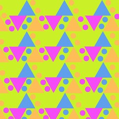 seamless triangle and circle geometric pattern, seamless tiling, Colored triangles and circles geometric pattern. Seamless pattern.