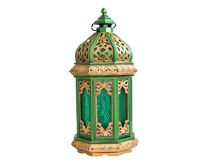 Ornate Green and Gold Lantern for Elegant Home Decor on White Background