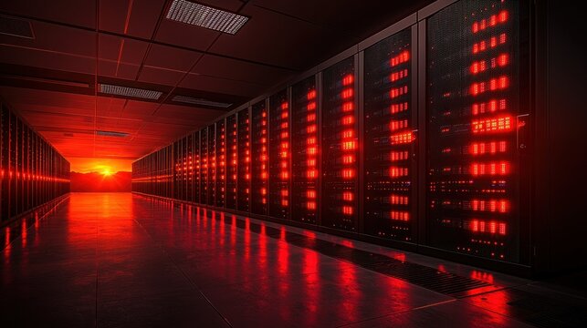 Red Sunset over Server Room: A Technological Haven
