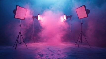 Studio Photography Setup with Pink and Blue Lighting