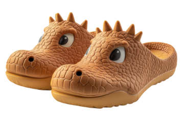 Adorable crocodile kids slides fun summer footwear textured design light brown color playful style