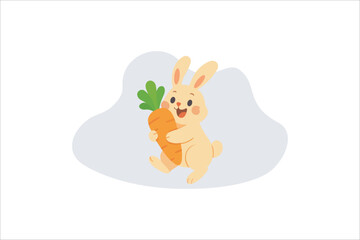 Obraz premium Cute Rabbit Holding Carrot Cartoon Vector Icon Illustration. Flat Cartoon Style.