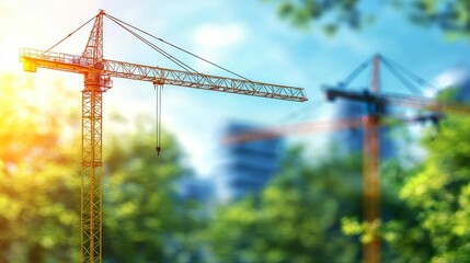 Construction Crane in Lush Greenery: Sustainable Development