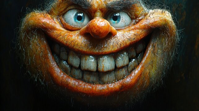 Grotesque Grin: A Digital Portrait of a  Cartoonish,  Menacingly Happy Face