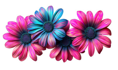 Vibrant Daisies with Colorful Petals Isolate on Transparent Background, cutout, png