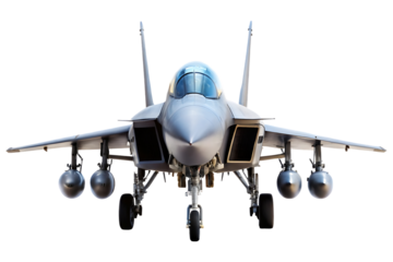 Fighter jet plane front view on transparent background