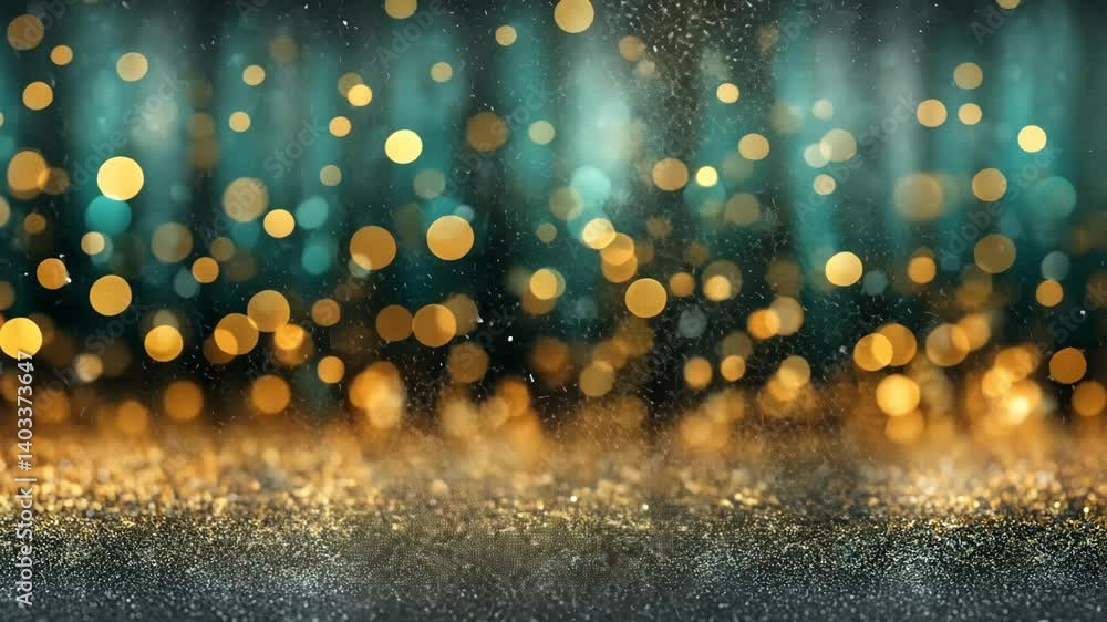 Poster abstract bokeh lights shimmering with golden light over a dark surface creating a festive and magica