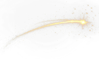 Radiant Golden Shooting Star Sparkle Trail with Stunning Streak Isolate on Transparent Background, cutout, png