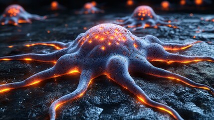 Microscopic Cancer Cell with Glowing Edges