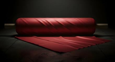 Red Fabric Roll On Dark Studio Background