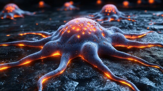 Microscopic Cancer Cell with Glowing Edges - Powered by Adobe