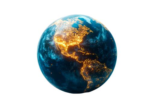 Illuminated globe isolated on transparent background