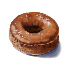 Chocolate donut watercolor digital illustration