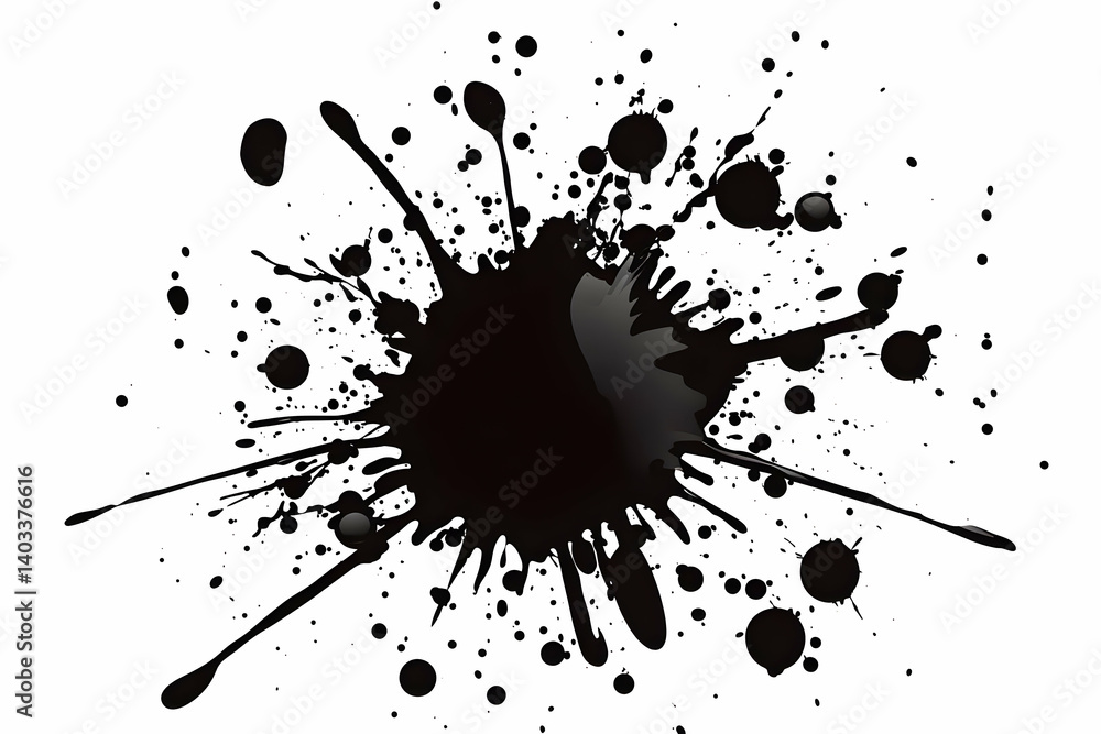 Poster abstract black ink splashes on white background design element