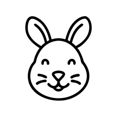 Easter bunny icon with cheerful expression in simple line art  