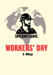International Workers Day Vector Illustration – 1 May Labor Day Poster with Construction Workers Silhouette on Scaffold – Worker Safety Concept Design for Banner or Print