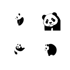 minimalist panda logo collection, vector panda icon set, black and white panda illustrations, simple cartoon panda face, cute animal branding, flat design, circular panda emblem, kawaii panda mascot, 