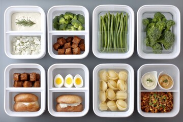 A clean, organized meal prep fridge labeled by days of the week