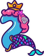 Colorful mermaid cartoon illustration number 2