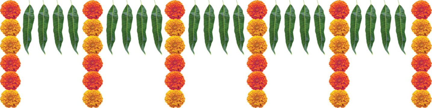 Two Shade Marigold Flower with Mango Leafs Entrance Decoration
