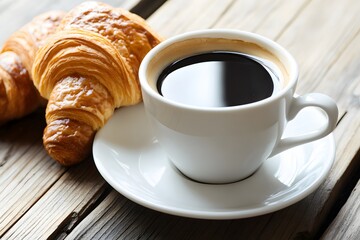 Delicious Croissant and Black Coffee Breakfast