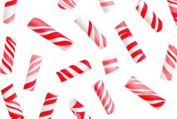 Colorful candy canes scattered on transparent background