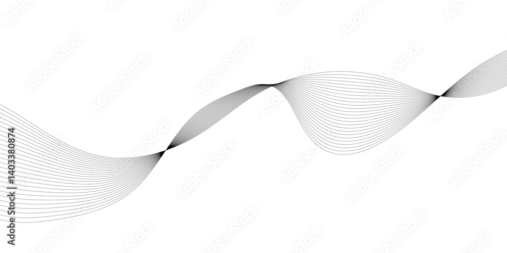 Poster vector wavy grey lines flowing smooth curve black gradient color on transparent background in concep