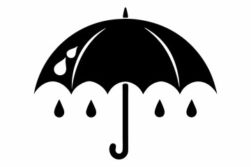Umbrella with Raindrops Silhouette Vector