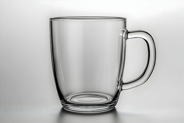 Clear glass mug on a smooth surface with soft lighting, ideal for beverage photography