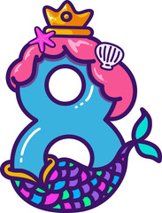 Colorful mermaid cartoon illustration number 8