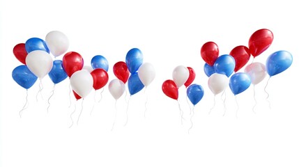 A collection of red, white, and blue balloons floats against a clean white background.