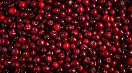A bunch of red cherries are piled on top of each other
