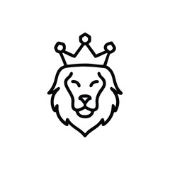 Simple Lion Head With Crown Line Art Illustration Icon Design