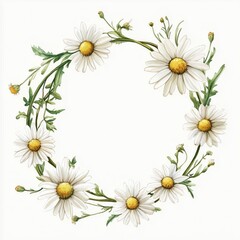 Obraz premium Delicate floral wreath. A circle of white daisies and greenery