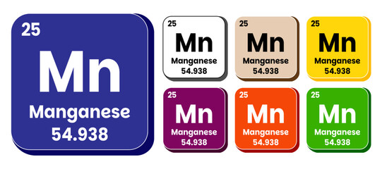 Mn, Manganese element vector icon set, periodic table element. Vector illustration EPS 10 File. Isolated on white background.