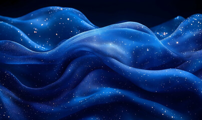 Obraz premium Ethereal blue fabric waves with sparkling stars, creating a dreamy cosmic atmosphere