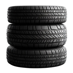 Stacked automobile tires product shot on transparent background