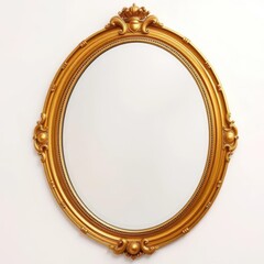 Elegant gold oval mirror against white backdrop, shape, gold, gold mirror