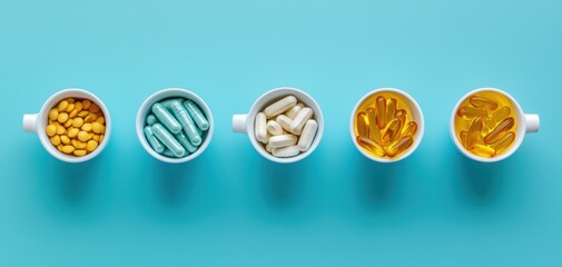 Supplement routine visual for women with capsules organized by time of day and purpose focus AM, calm PM, repair nightly cycle., copy space for text - repair box time