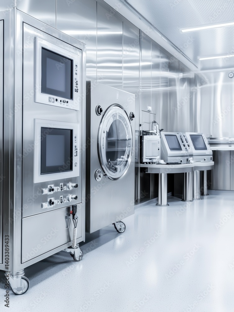 Poster thermal packaging testing lab with temperature chambers, insulation samples, and performance monitor