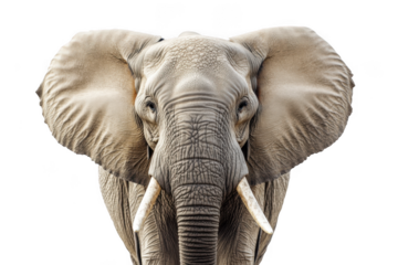 Elephant head close up portrait on transparent background