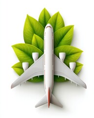 Eco-Friendly Air Travel Concept with Airplane and Green Leaves