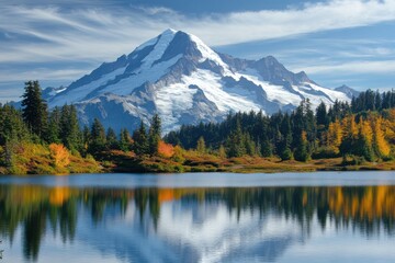 Tranquil Autumn Reflections at Picture Lake near Mount Baker: A Captivating Showcase of Foliage and Scenic Mountain Beauty