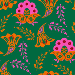 Ornate folk floral pattern seamless blossoms of eastern fantasy flower pattern ethnic ornamental floral.